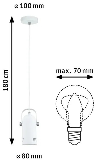 Paulmann 79767 - 1xE27/15W Lampadario a sospensione con cavo LAVEA 230V bianco