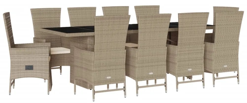 Set da pranzo da giardino 11 pz con cuscini beige in polyrattan