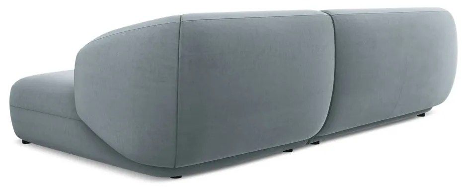Divano angolare azzurro (con penisola a destra) con rivestimento in velluto Moana – Makamii