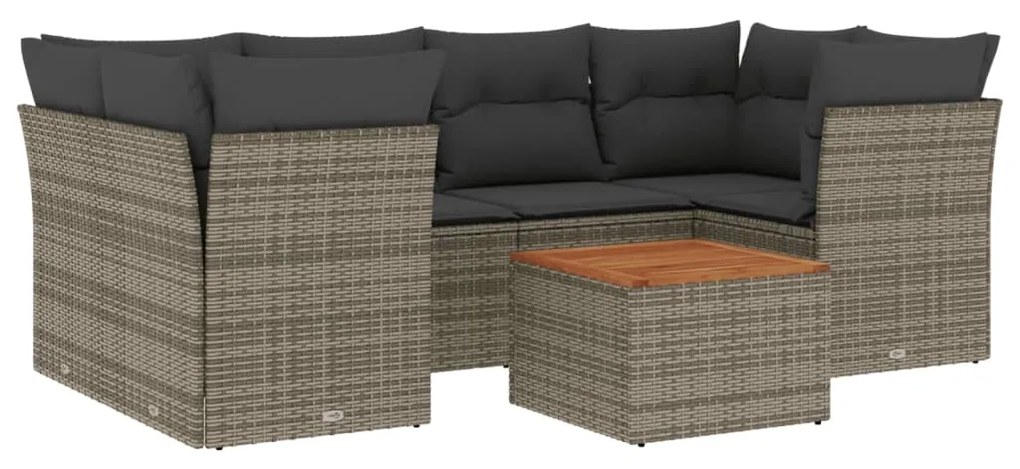 Set Divani da Giardino 7 pz con Cuscini Grigio in Polyrattan