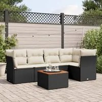 Set Divano da Giardino 6 pz con Cuscini Nero in Polyrattan 3223627