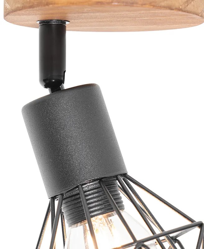 Faretto industriale nero con snodo in legno girevole e inclinabile - Mosh