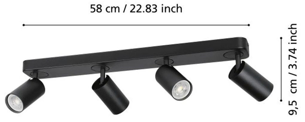 Spot Moderno Telimbela Z In Acciaio Nero 4 Luci Gu10 4,9W Ip20