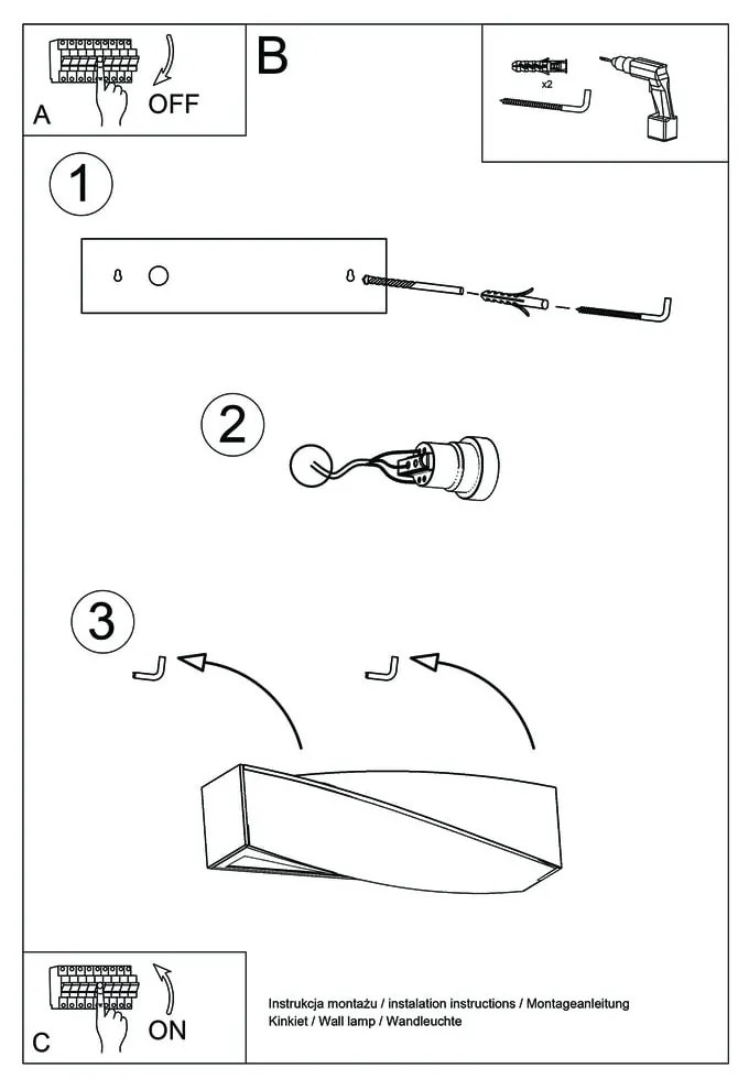 Lampada da parete in ceramica nera Taurus - Sollux
