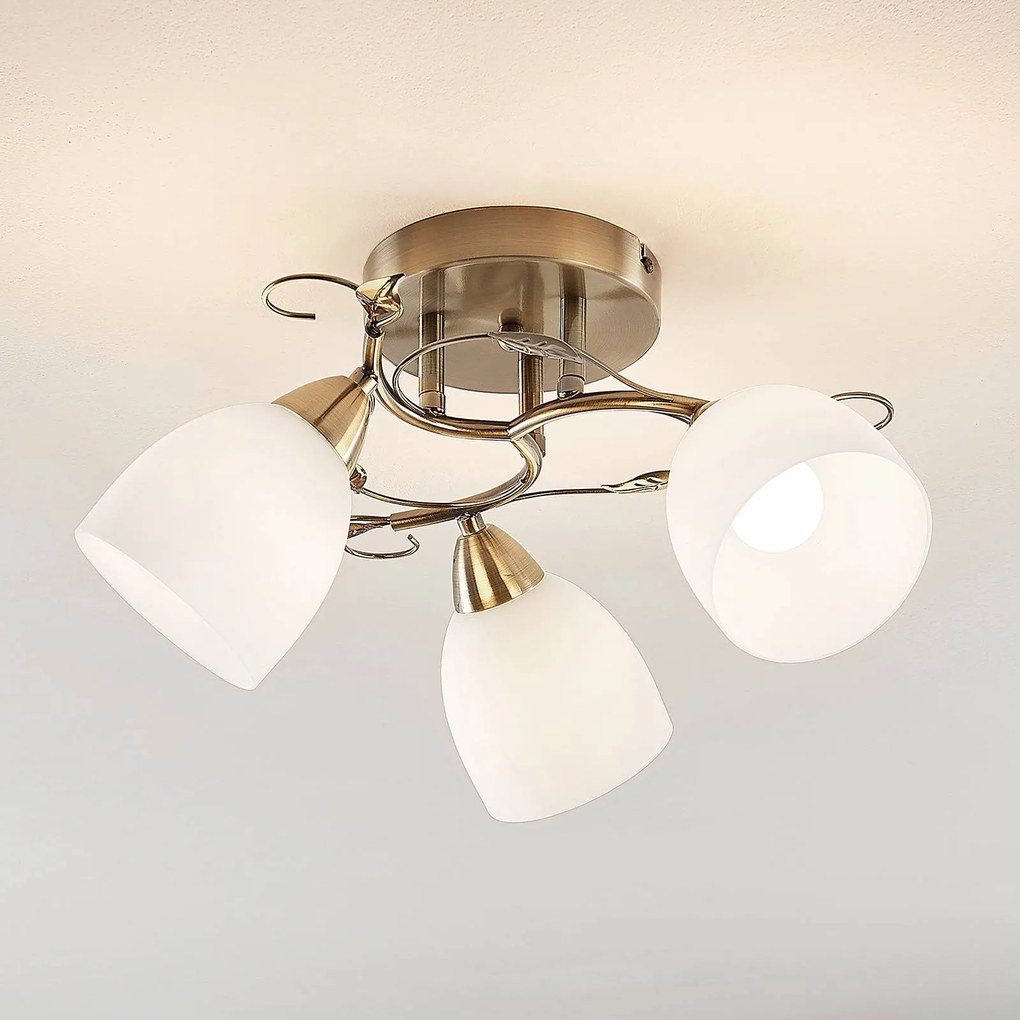 Plafoniera Lindby Thaddeus, Ø 44 cm, ottone antico, vetro