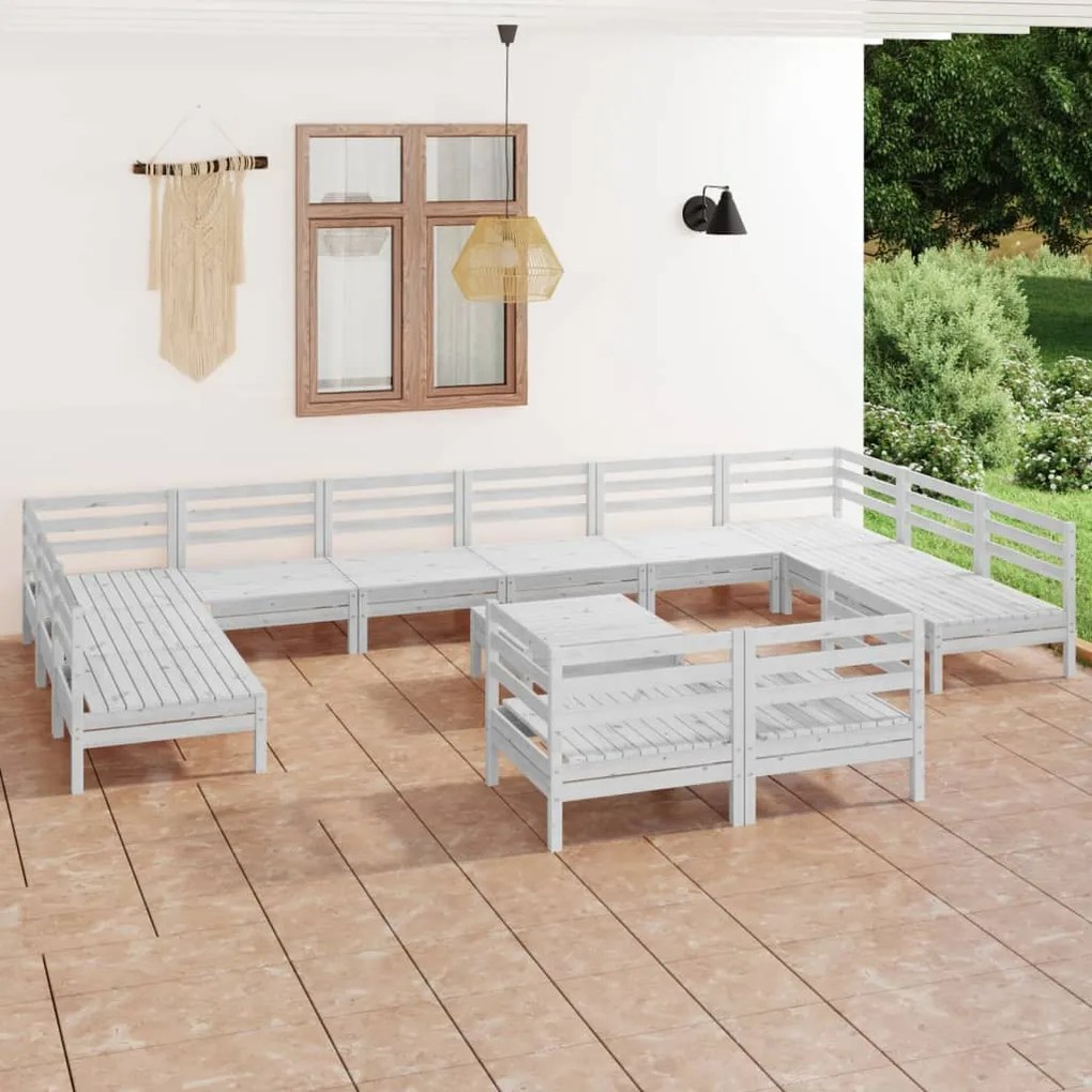 Set Salotto da Giardino 13 pz in Legno Massello di Pino Bianco