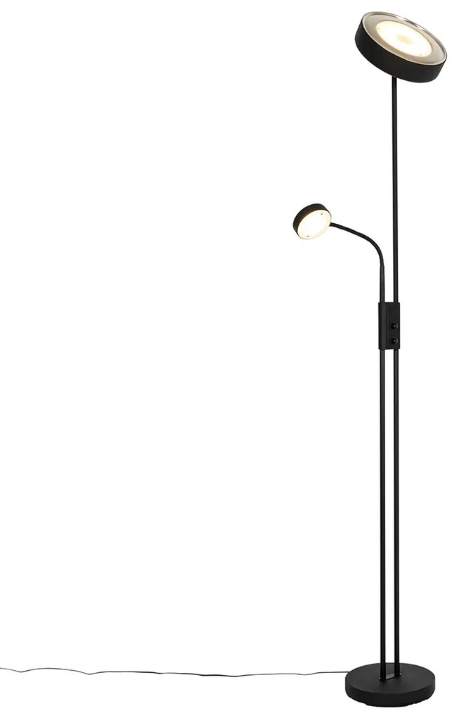 Lampada da terra nera con LED e dimmer con luce di lettura - Kelso