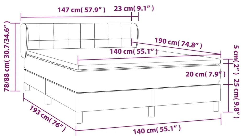 Giroletto a Molle con Materasso Marrone Scuro 140x190cm Tessuto