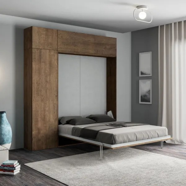 Letto matrimoniale a scomparsa 160 cm con mobili Noce KENTARO