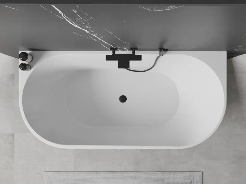 Mexen Oval vasca da bagno autoportante adiacente alla parete 180 x 80 cm, bianca, tracimazione nera - 52671808000-70