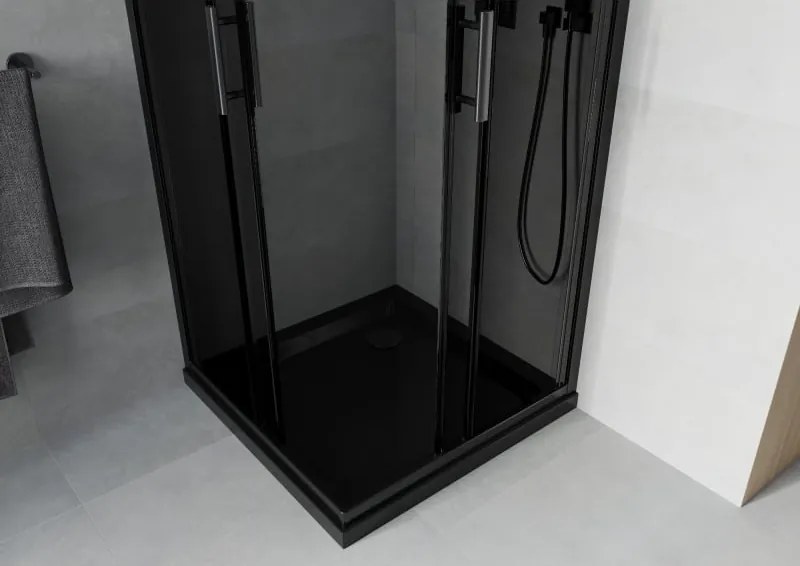 Mexen Rio cabina doccia quadrata 80 x 80 cm, grafite, nero + piatto doccia Flat, nero - 860-080-080-70-40-4070B