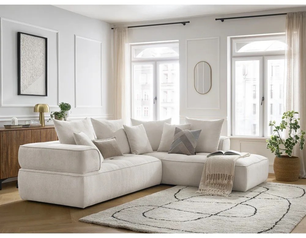 Divano angolare beige (penisola a destra/a L) con rivestimento in ciniglia Whesley – Bobochic Paris