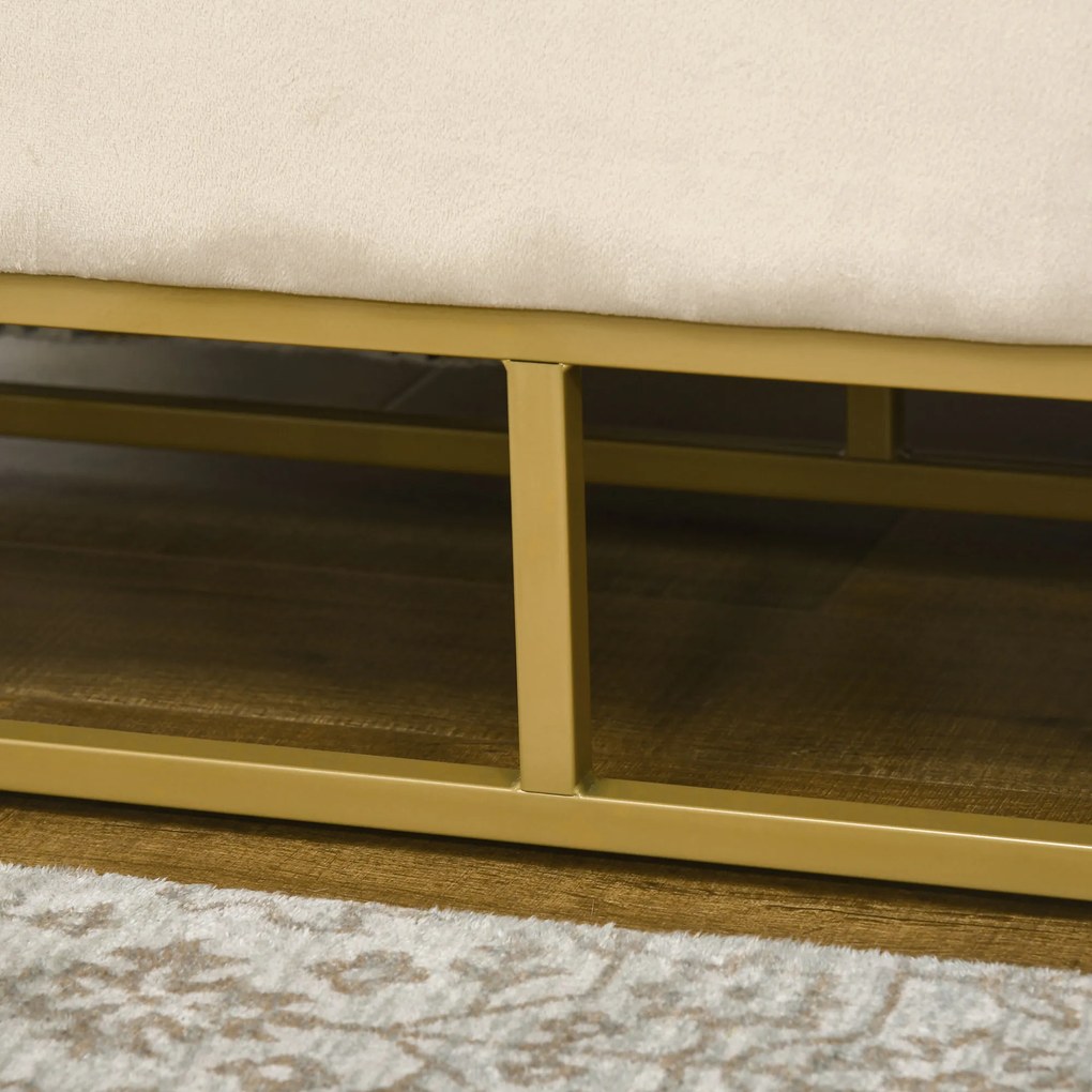 Panca Contenitore Rettangolare 110x44x49 cm con Seduta Imbottita e Gambe in Acciaio Beige...