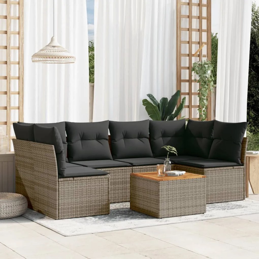 Set divani da giardino 7 pz con cuscini grigio in polyrattan