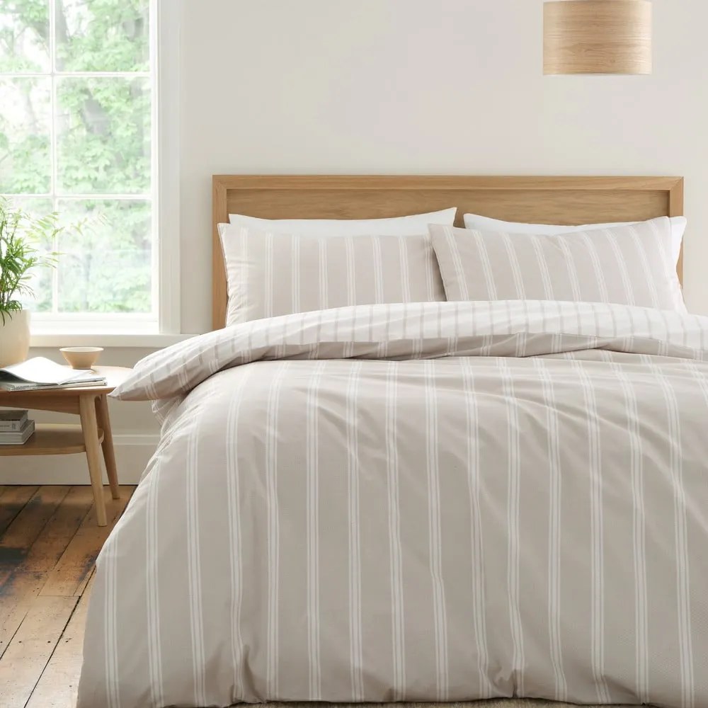 Biancheria da letto beige in cotone per letto matrimoniale 200x200 cm Ashford Stripe – Bianca