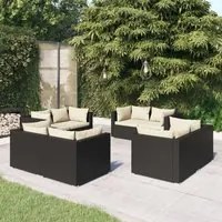 Set Salotto da Giardino 8 pz con Cuscini in Polyrattan Nero