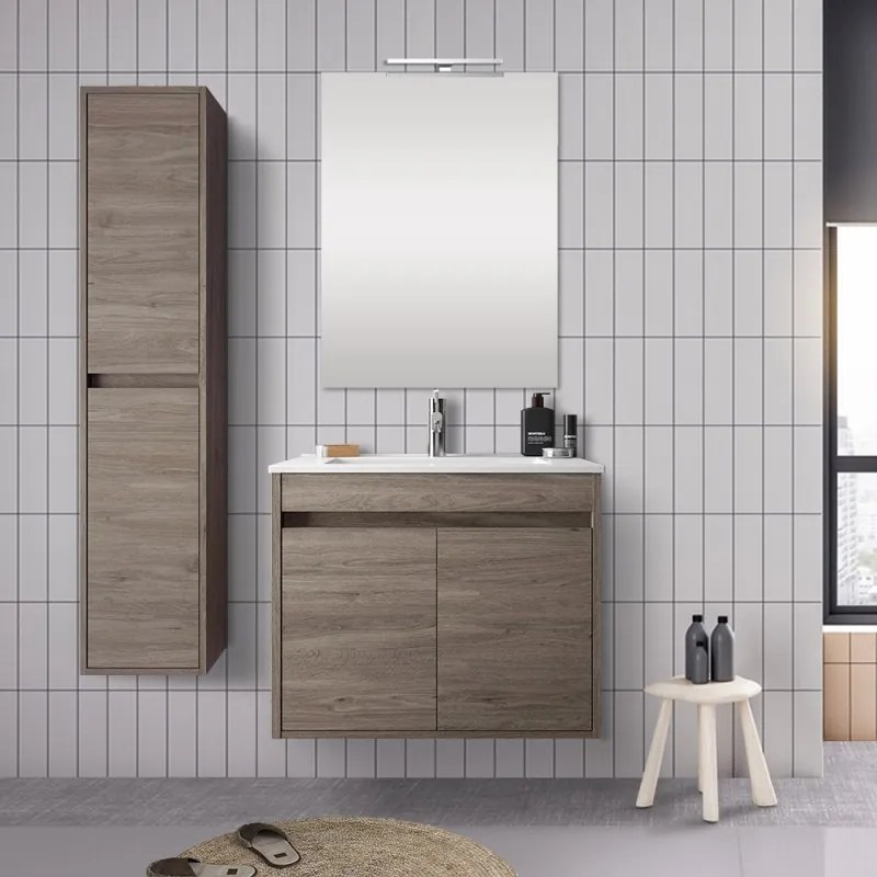 Mobile bagno 70 cm con 2 ante Mavi rovere corteccia con specchio