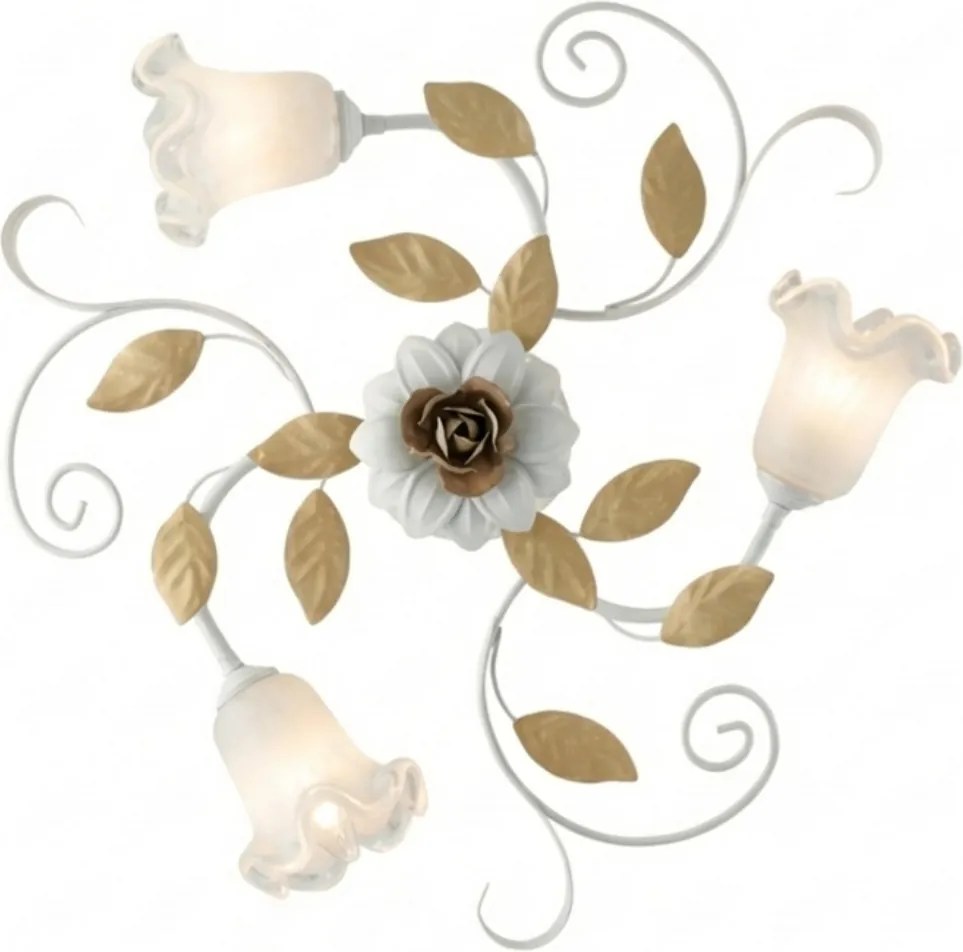 Plafoniera Arte Povera Cesto Metallo Bianco E Oro 3 Luci E14