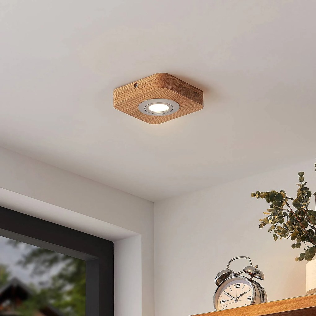 Plafoniera LED Lindby Mikari, 14 cm, legno, orientabile