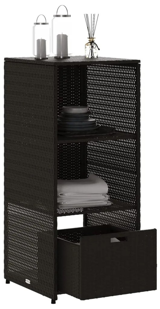 Armadietto portaoggetti da giardino nero 50x55x115cm polyrattan