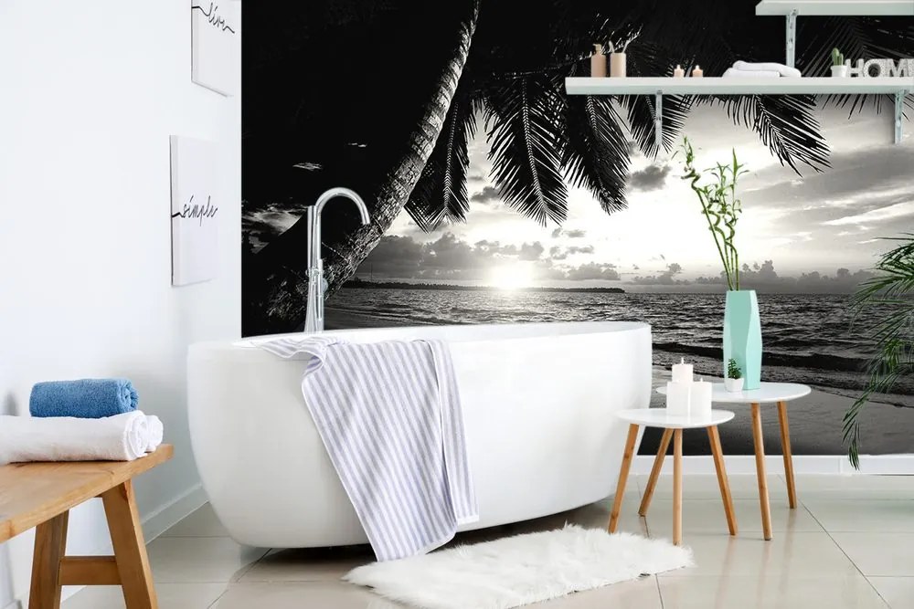 Carta da parati – Spiaggia caraibica in bianco e nero