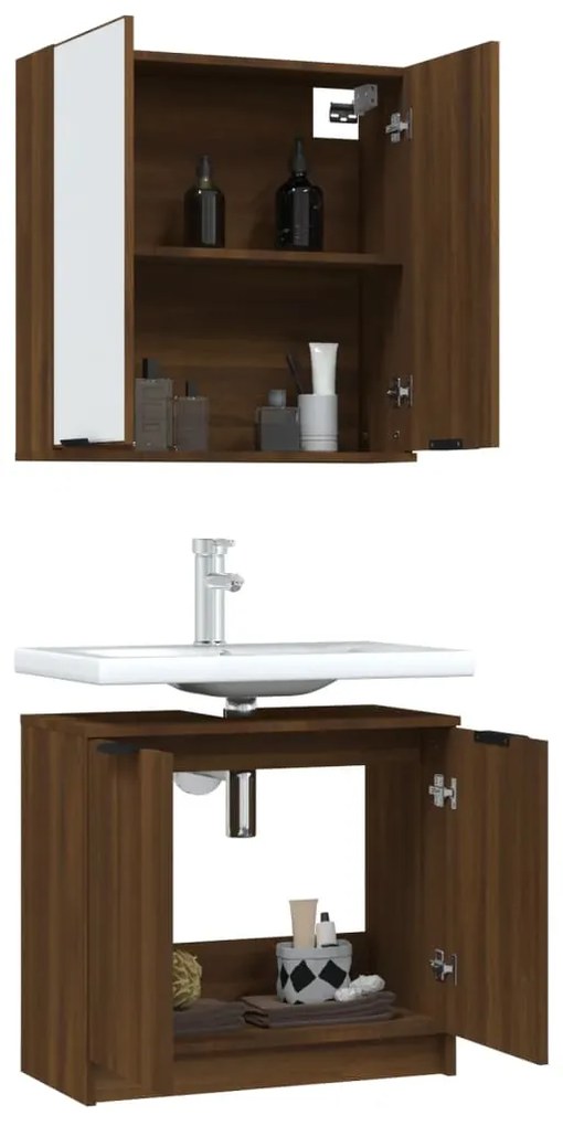 Set mobili da bagno 2 pz rovere marrone in legno multistrato