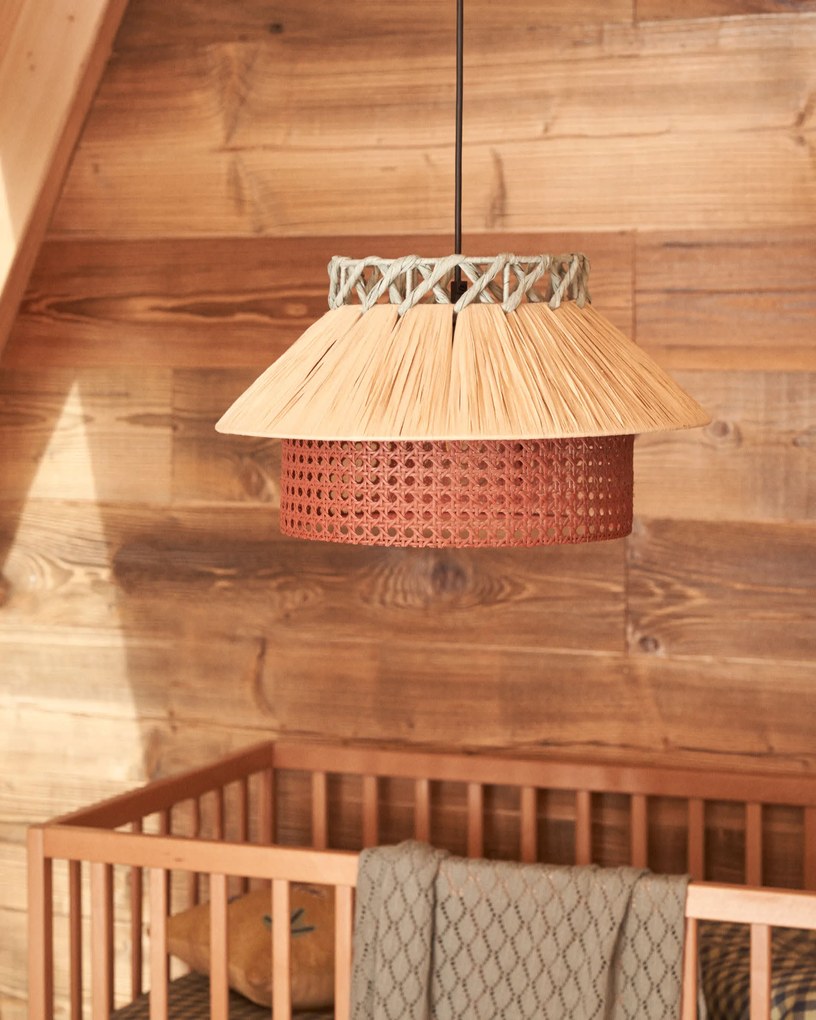 Kave Home - Lampadario Pulmi di rafia naturale, terracotta e blu Ã˜ 40 cm