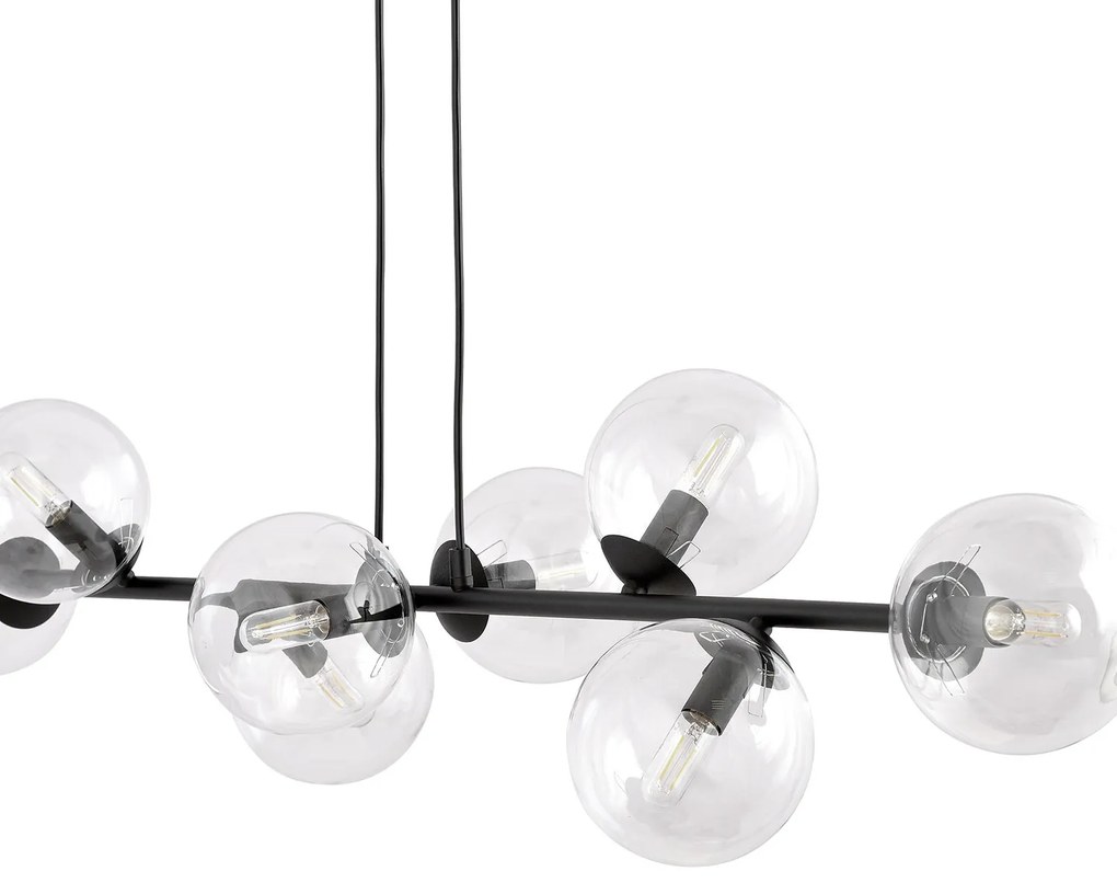 Lampadario Contemporaneo 8 Luci Durga In Acciaio Nero E Sfere Vetro Trasparente