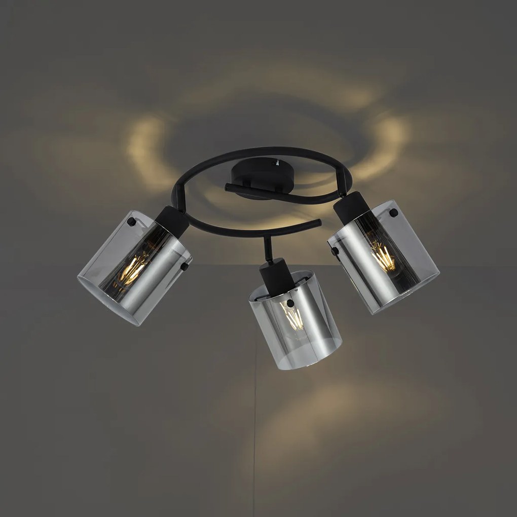 Faretto da soffitto di design nero con vetro fumé rotondo a 3 luci - Domo