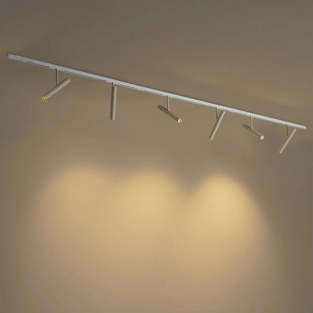 Sistema di illuminazione a binario moderno bianco con 6 faretti beige monofase - Slimline Avery