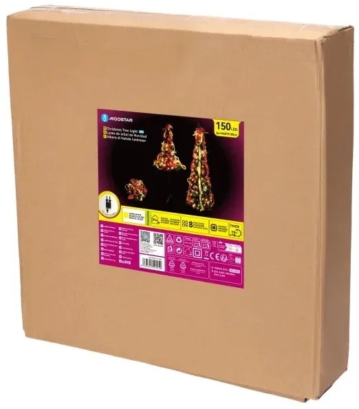 Aigostar - Albero di Natale LED da esterno 150xLED/230V 1,8m IP44 rosso/oro bianco caldo