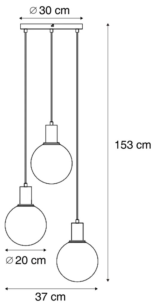 Lampada a sospensione di design nera con vetro arcobaleno rotonda a 3 luci - Mallon