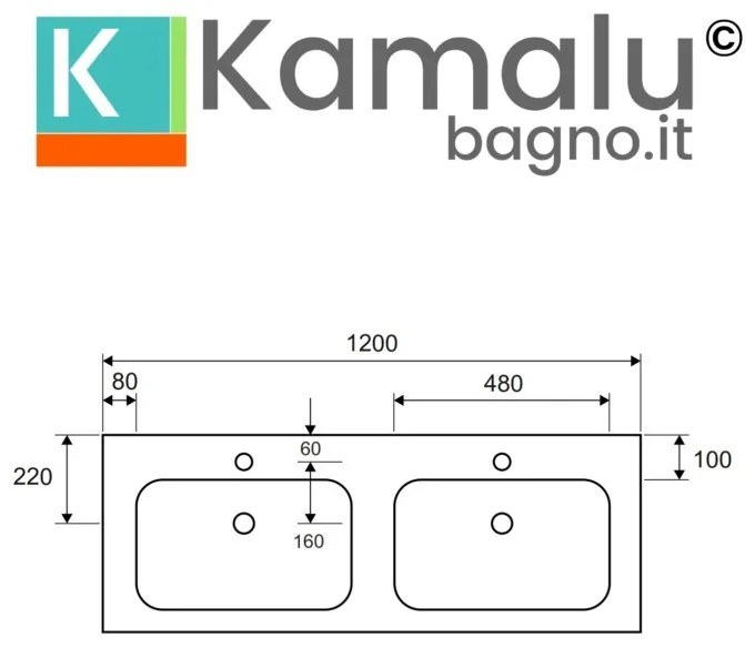 Kamalu - mobile metallico a terra 120 cm con doppio lavabo net-120