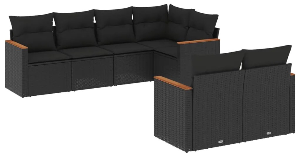 Set Divani da Giardino con Cuscini 7pz Nero Polyrattan