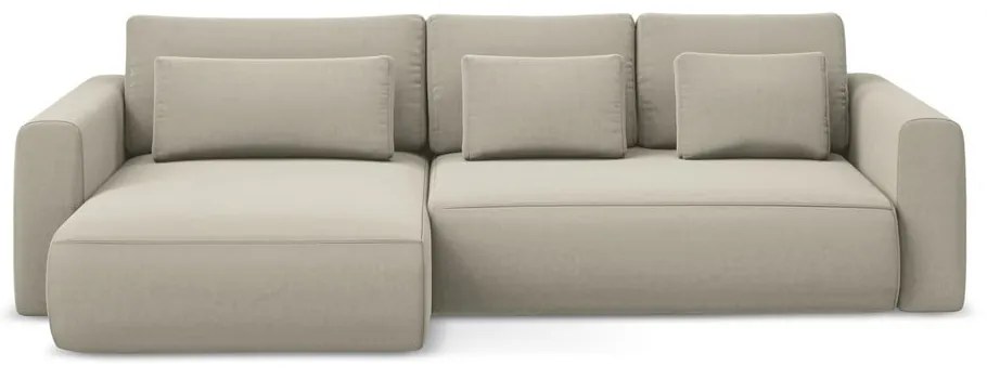 Divano angolare beige allungabile/con contenitore (con penisola a sinistra/con chaise lounge) con rivestimento in velluto Kapua – Makamii