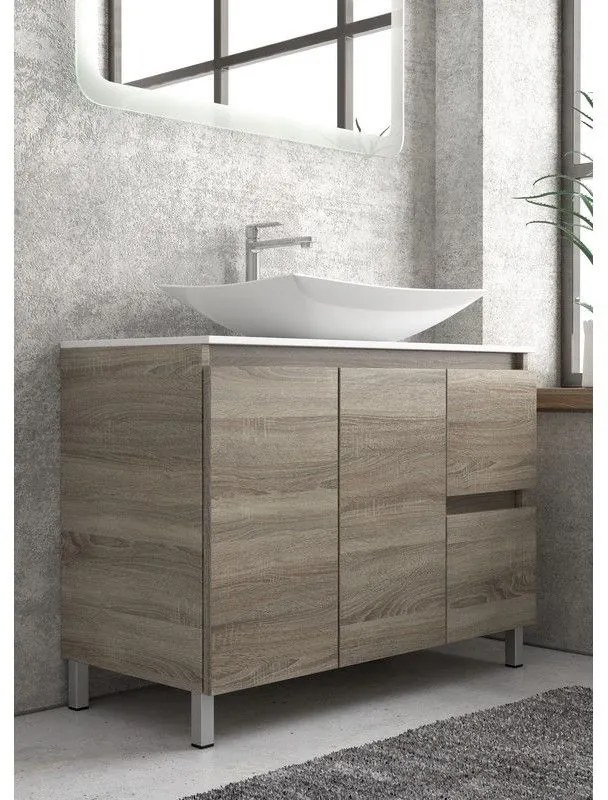 Kamalu - composizione bagno 100cm a terra: mobile, specchio led e colonna tod-100b