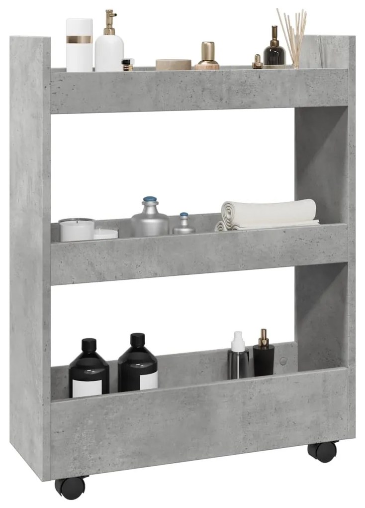 Carrello Stretto A 3 Livelli Grigio Cemento İn Truciolato /