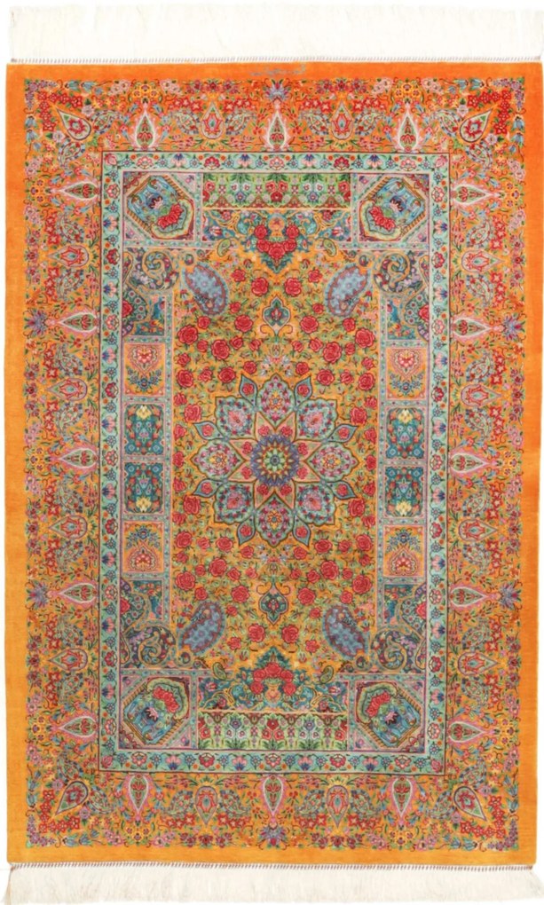 Ghom Tappeto persiano 120 x 80 Giallo (Iran) Annodato A Mano