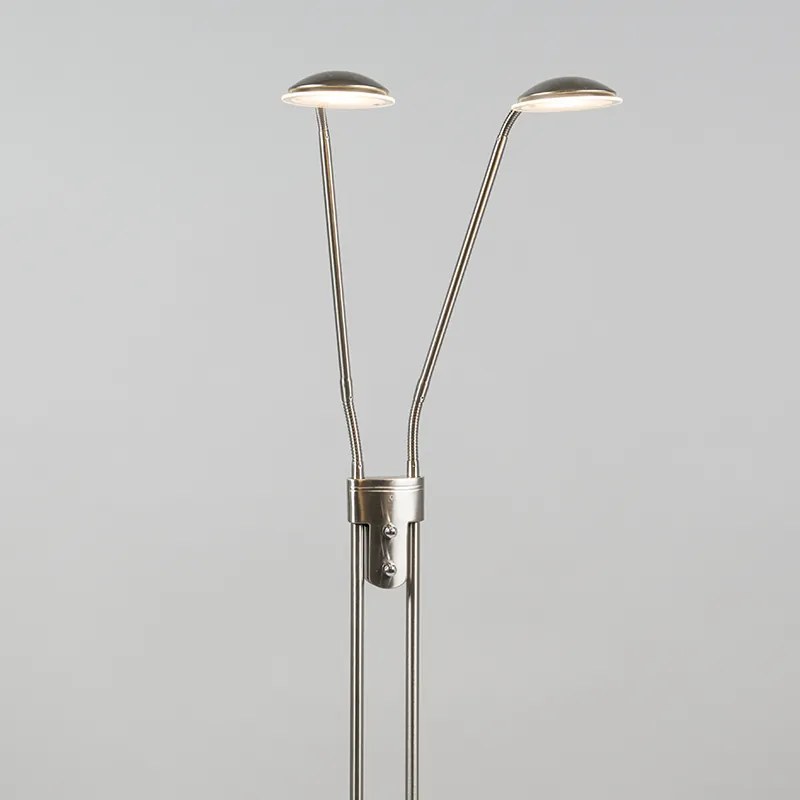 Lampada da terra moderna in acciaio con lampada da lettura con LED integrato - Eva