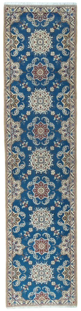 Nain Tappeto persiano 90x380 Blu (Iran) Annodato A Mano