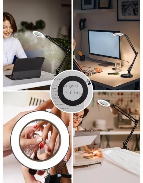 Brilagi - Lampada da tavolo LED dimmerabile con una lente d'ingrandimento LED/12W/5V 3000/4200/6000K nero