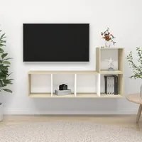 Set Porta TV 2 pz Bianco e Rovere Sonoma in Truciolato 3079804