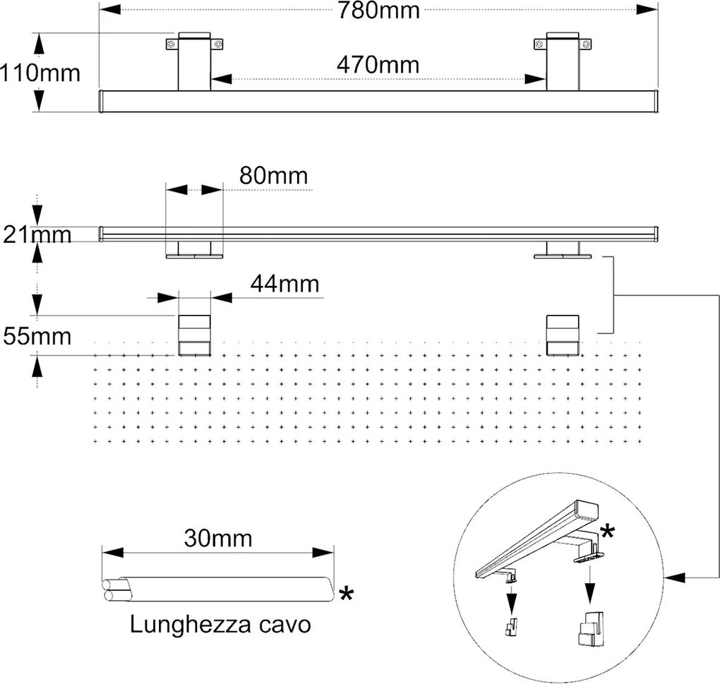 Lampada LED da Specchio 78cm 14W Cromata IP44 Tripla Installazione Colore Bianco Naturale 4.000K