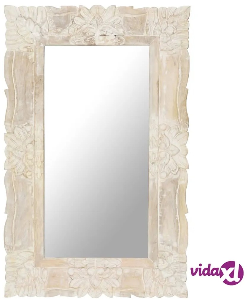 vidaXL Specchio Bianco 80x50 cm in Legno Massello di Mango