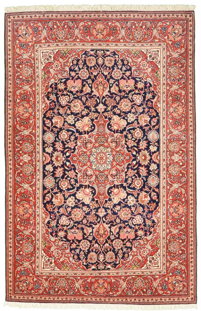 Kashan Tappeto 140 x 220 Blu (Iran) Annodato A Mano