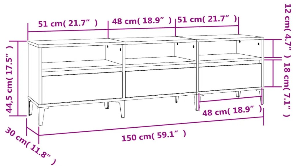 Mobile TV Grigio Cemento 150x30x44,5 cm Legno Multistrato