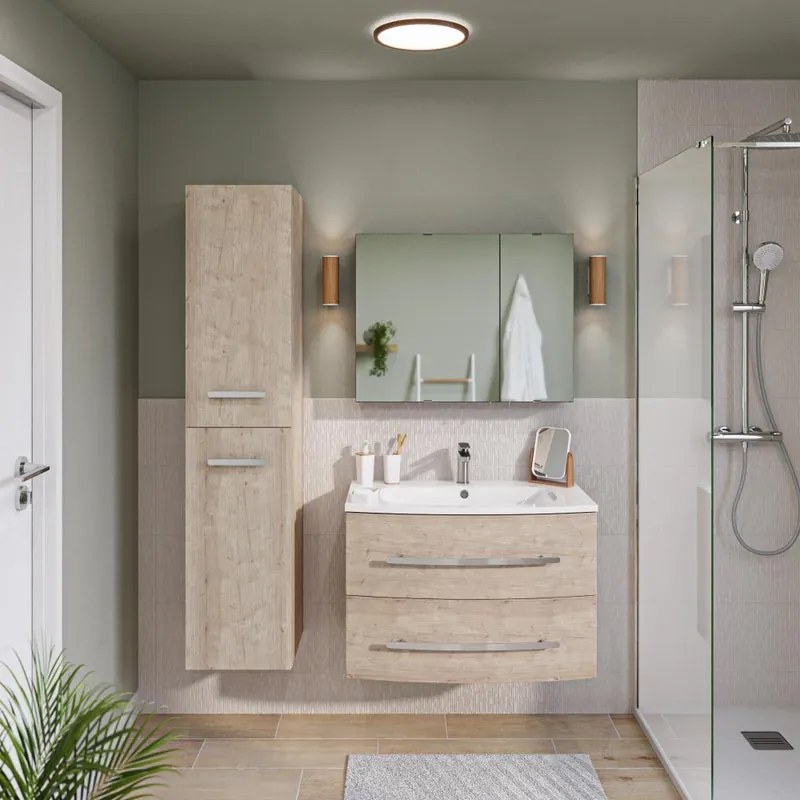 Mobile bagno sospeso con lavabo L 81.8 x H 53.7 x P 47.5 cm rovere chiaro 2 cassetti per vasca centrale Perla
