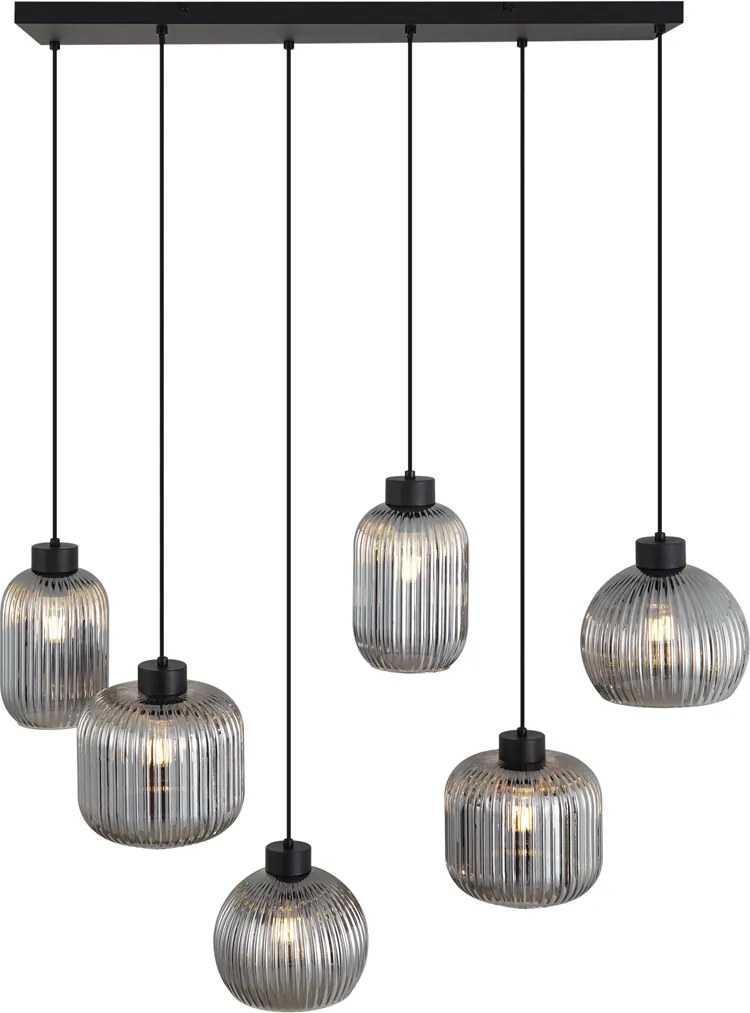 Lampada a sospensione smart nera con vetro fumé 6 luci incl. WiFi A60 - Ana