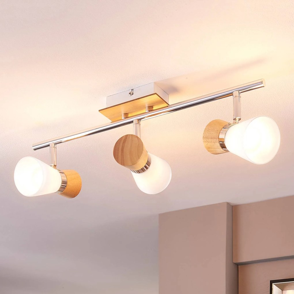 Plafoniera soffitto Vivica Lindby, dimmerabile, Legno scuro, Soggiorno / Sala da pranzo, Legno, Scandinavo, Plafoniera