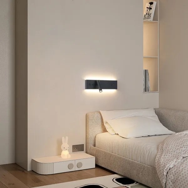 Brilagi-LED Lampada da parete orientabile con porta USB NOCTIS LED/3W/230V+LED/9W nera